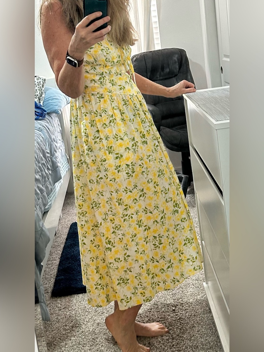 Yellow Rose Cottagecore V-Neck Summer Dress